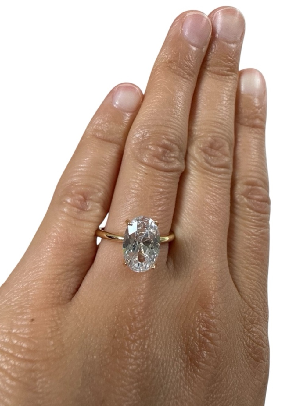 18K Gold Plated Oval CZ Engagement Ring Solitaire Travel Wedding Ring Size 7